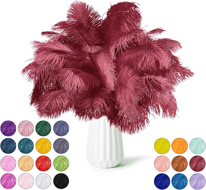 NEWONG 30pcs Wine red Ostrich Feathers Natural Bulk 8-10in（20-25cm） Vase Craft Wedding Home Party Centerpieces Christmas Day Decoration