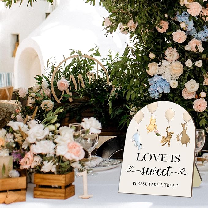 Winnie Love is Sweet Please Take A Treat Sign, Classic Pooh Love is Sweet Sign for Dessert Table, Cute Animals Decor Bridal Shower Welcome Sign, Wedding Sign Baby Shower Favors for Guests