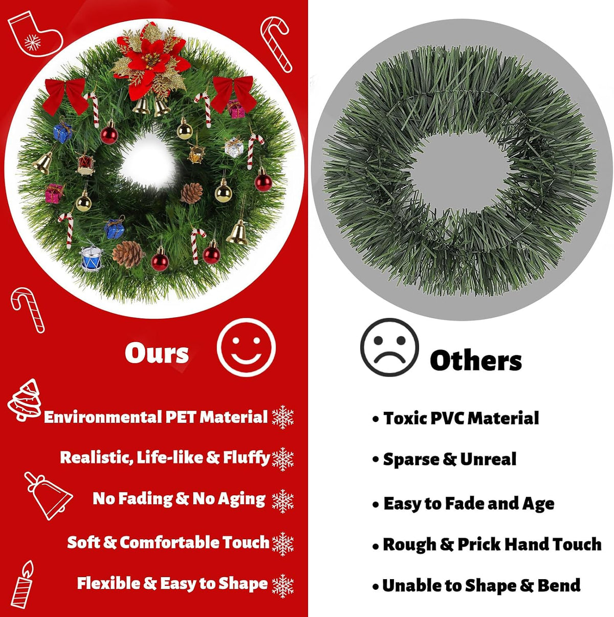 250ft christmas garland flower for christmas and non-lit showing dimensions