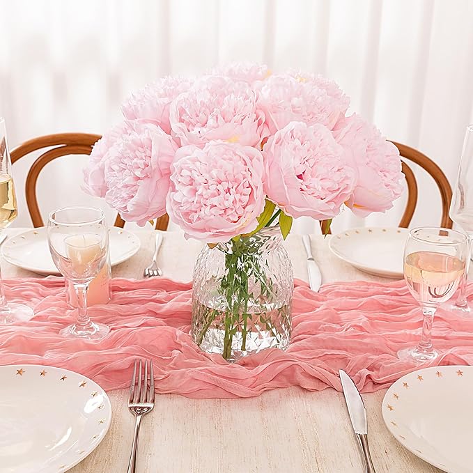 U'Artlines 20 Heads Artificial Peony Silk Flower Leaf Home Office Wedding Party Festival Bar Decor (Light Pink)