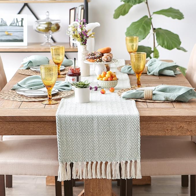 DII Woven Basic Tabletop Collection Chevron Table Runner, 15x108, Jadeite