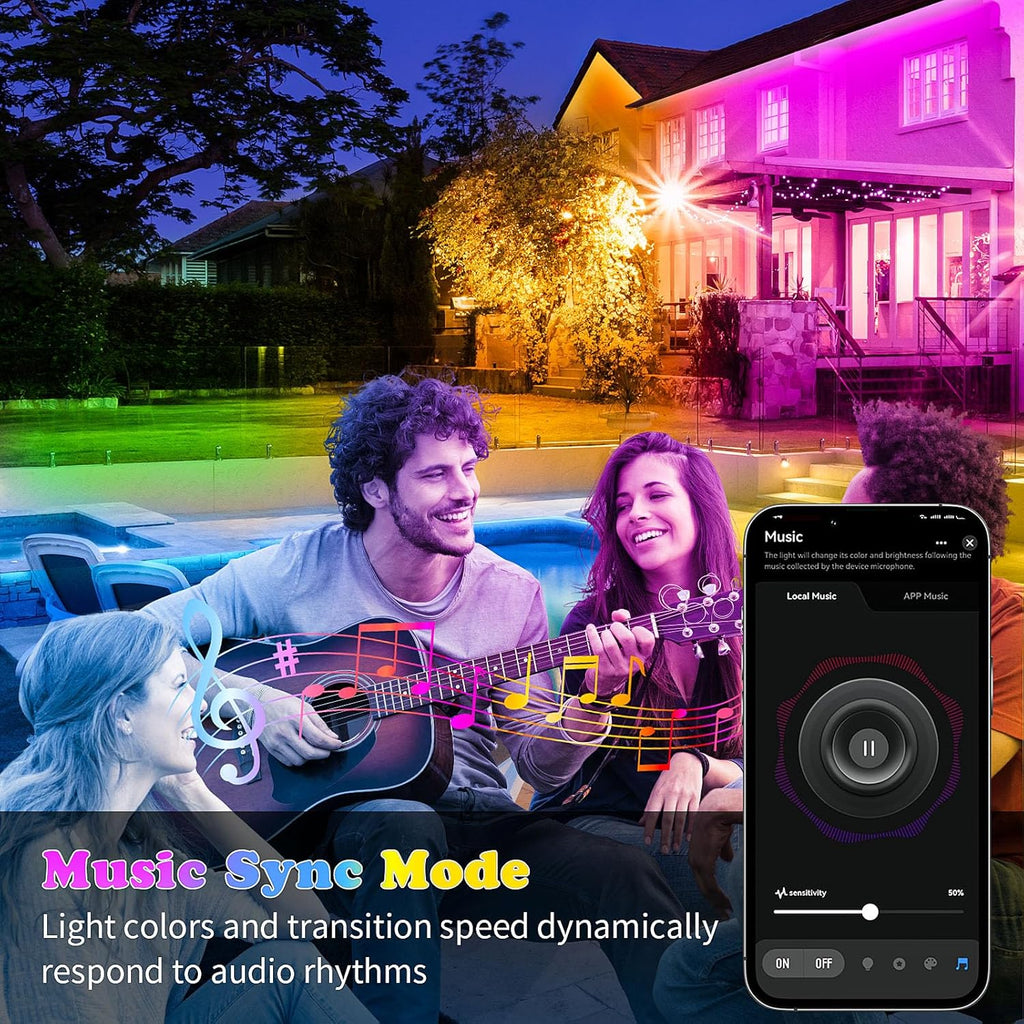 KSIPZE 50ft Outdoor led Strip Lights Waterproof IP68, RGB Outdoor led Lights with Button & Bluetooth App Control, Music Sync, Timer, Exterior Led Rope Lights for Decor Balcony, Roof, Garden, Pool