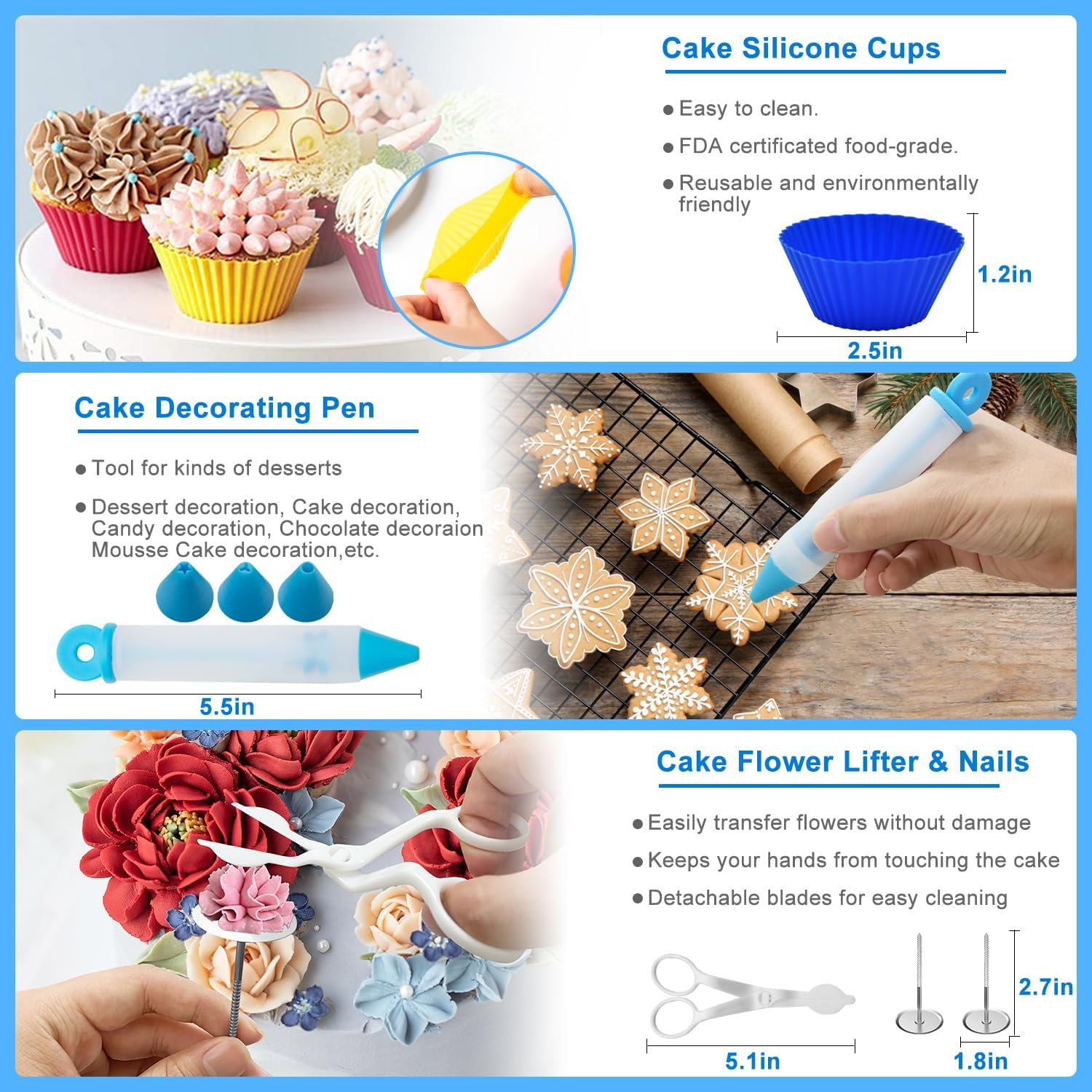 112Pcs Cake Decorating Supplies Kit, Included Cake Turntable, Cake Leveler, 54 Numbered Icing Piping Tips, 2 Spatulas, 3 Scraper, 30+2 Piping Bags, Mother's Day Gift Ideas