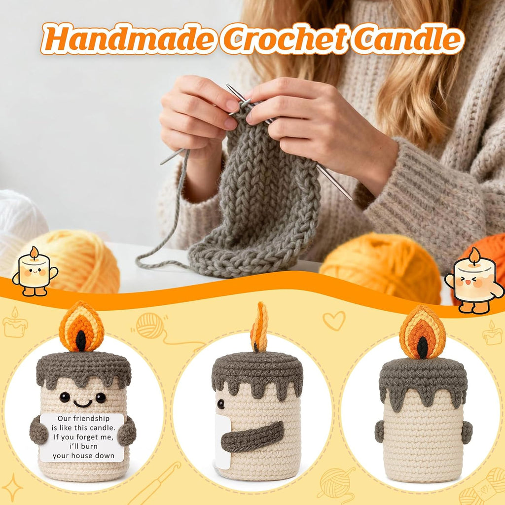 Funny Best Friend Birthday Gifts for Women Men, Handmade Crochet Candle Decor, Sarcastic Friendship Presents for Bestie Sister, Cute Birthday Christmas Gag Gift, Dark Humor Desk Accessories