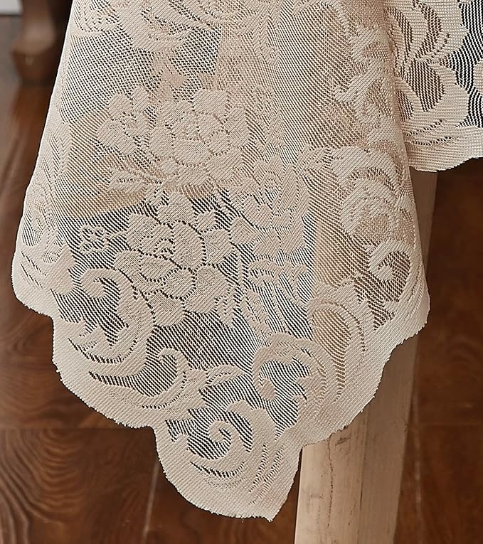 LinenZone Linen Rectangle Tablecloth for Rustic Vintage Decor. Sheer Lace Tablecloth Works Great As Wedding, Thanksgiving or Baby Shower Decor (Mia TC 54 x 72, Linen)