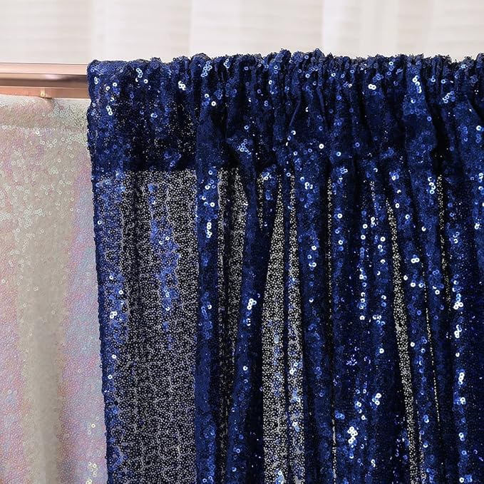 Poise3EHome Blue Sequin Backdrop,8FT x 10FT Sequin Photography Backdrop Curtain for Party Decoration, Navy Blue