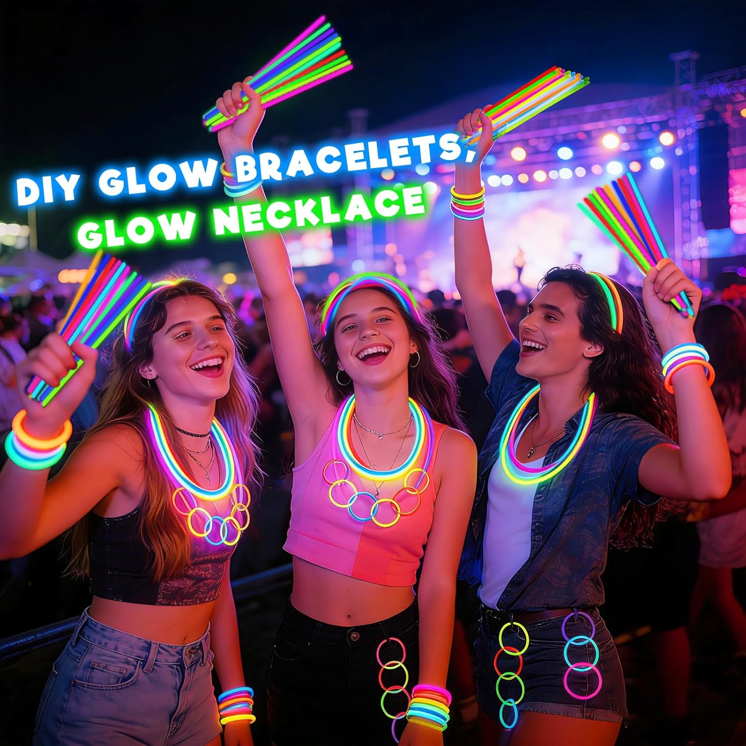 500 Pack Glow Sticks Bulk Party Pack, 8" Glow Bracelets & Necklaces with Connectors, Ultra Bright 14-Hour Glow in The Dark Party Supplies, Neon Party Favors for Birthday 4th of July Pool Party Events