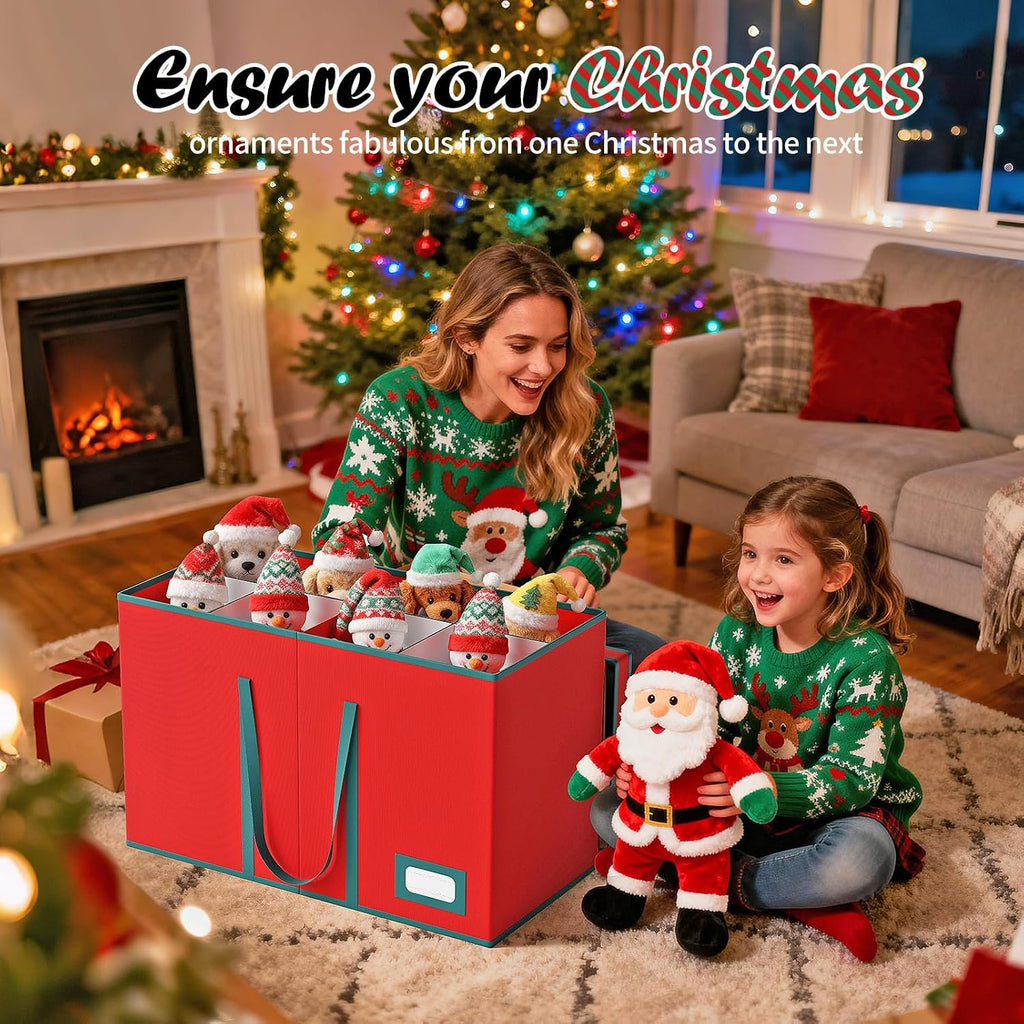 Christmas Figurine Storage Box & Nutcracker Storage Containers with Visible Lid for 15-inch Collectibles, Large Holiday Ornament Decor Organizer Keeps 8 Figurines, Xmas Decoration Storage Box, Red