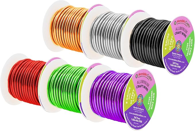 Mandala Crafts 8 Gauge Anodized Aluminum Craft Wire for Jewelry Making - 120 FT Colored Flexible Silver Black Gold Purple Red Kelly Green Wire - Bendable for Bonsai Armature Crafting Sculpting
