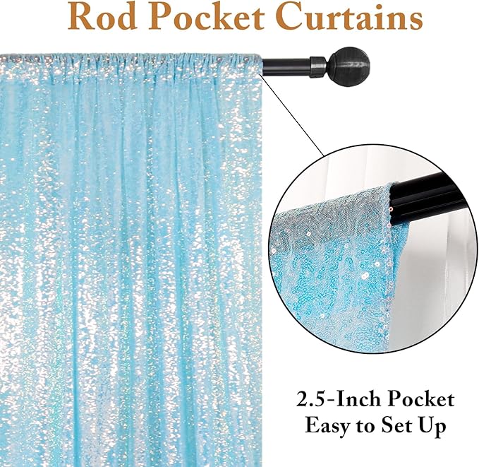 ShinyBeauty Iridescent Auqa Sequin Backdrop 10FTx10FT Photo Backdrops Blue Background 10FT Sequin Fabric Curtain for Christmas Happy Birthday Studio Backgrounds