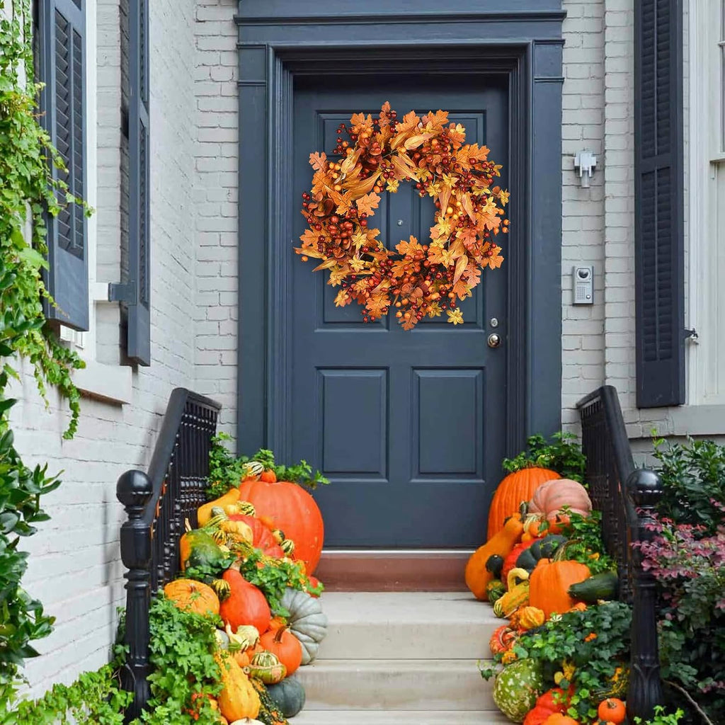 fall wreaths for front door 24 inch autumn showing dimensions
