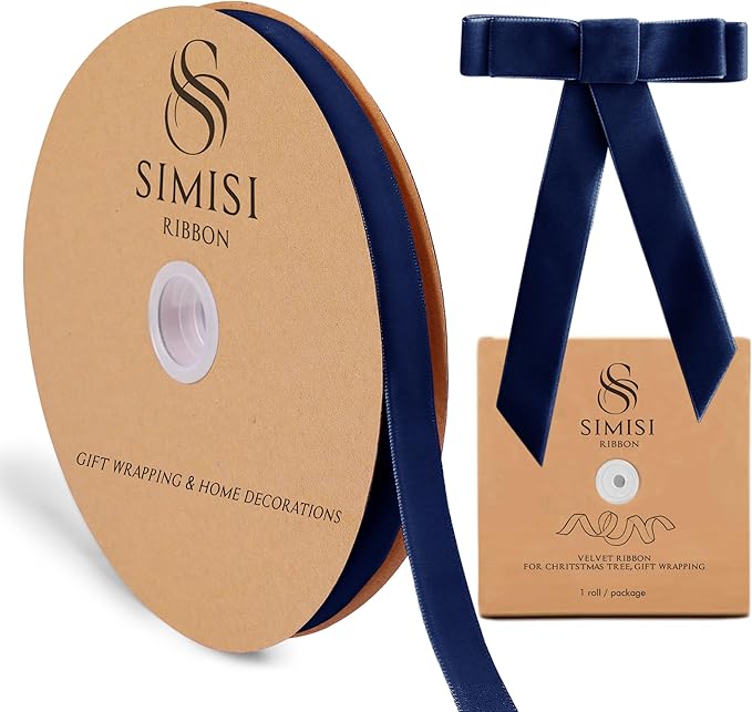 Navy Blue Velvet Ribbon 5/8'' 25 Yards for Christmas Tree, Gift Wrapping, Flower Bouquet, Wreath Decorations, Bow Making