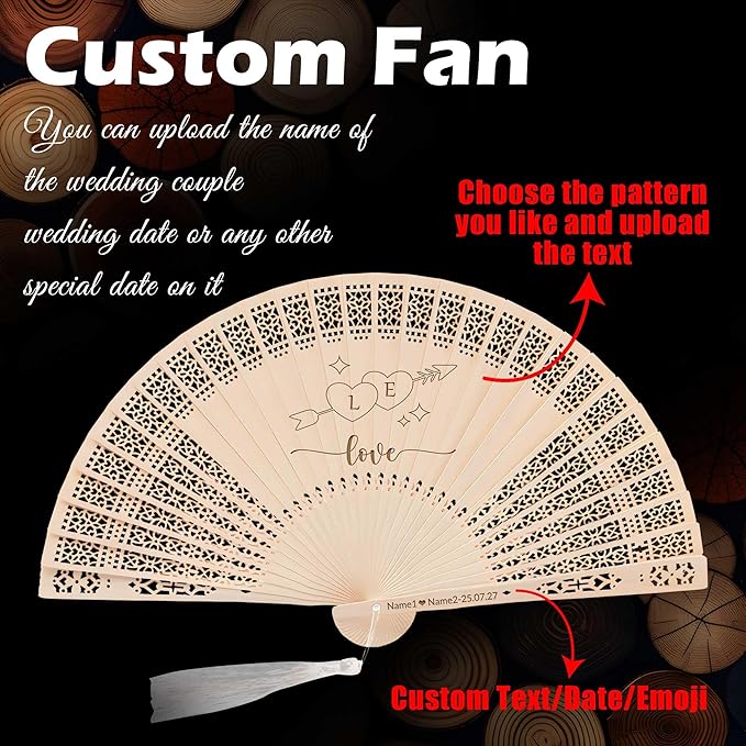 10 PCS Custom Fans Personalized Folding Fans for Line Dancing Wooden Hand Fan Wedding Favors Bulk Fans for Guests Party Event Use (Style05)
