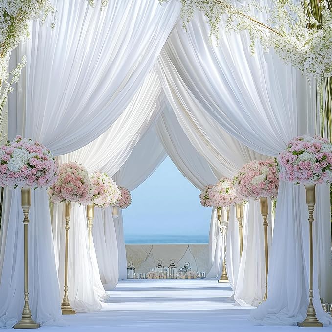 50ftx15ft Wrinkle Free White Backdrop Curtain, 10 Panels 15FT Height White Wedding Backdrop Drapes, Silky Polyester Back Drop Cloth for Birthday Photography Background Party Backdrop Draping