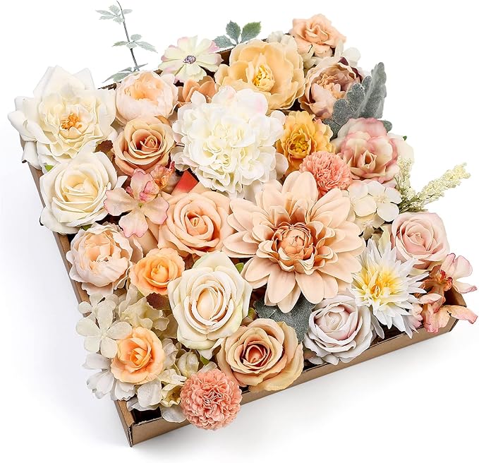 Serra Flora Artificial Flowers Rose 32pcs Silk Mix Peony Daisy Hydrangea Fake Flowers for DIY Wedding Bouquets Combo Centerpieces Arrangements Party Bridal Baby Shower Home Decorations