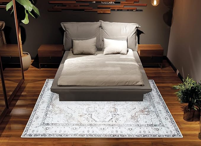 Bloom Rugs Washable Non-Slip 8' x 10' Rug - Brown/Beige/Charcoal Traditional Area Rug for Living Room, Bedroom, Dining Room, and Kitchen - Exact Size: 8' x 10'