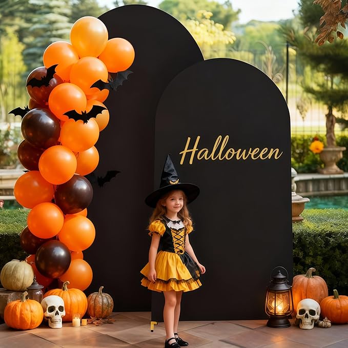 7.2FT Black Arch Backdrop Cover - Polyester Fitted Wedding Arch Stand Covers Round Top Chiara Arch Backdrop Cover for Birthday Party Banquet Photo Background Decoration