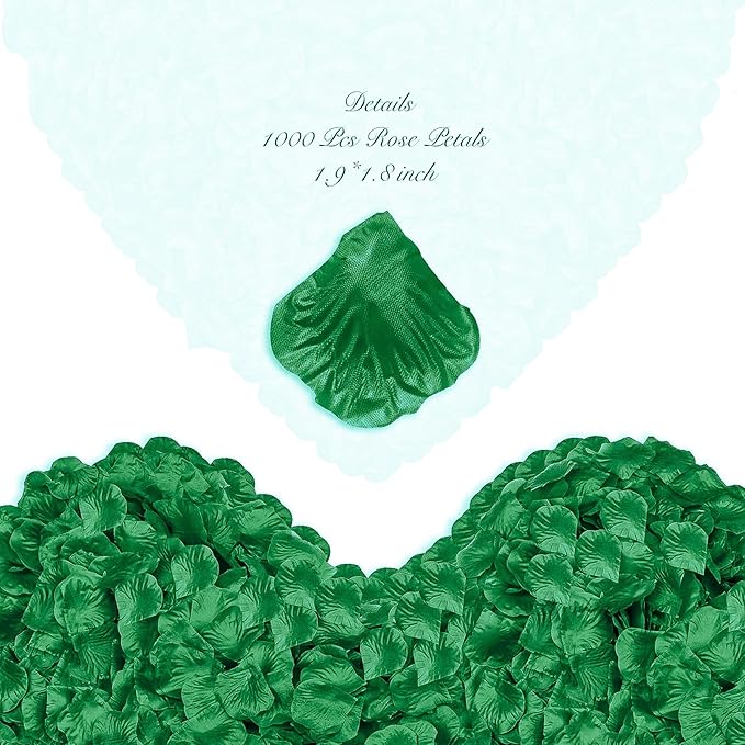 1000Pcs Rose Petals, Artificial Flower Petals Fake Silk Red Rose Petals for Romantic Night,Wedding,Proposal Anniversary Flower Decorations (Green)