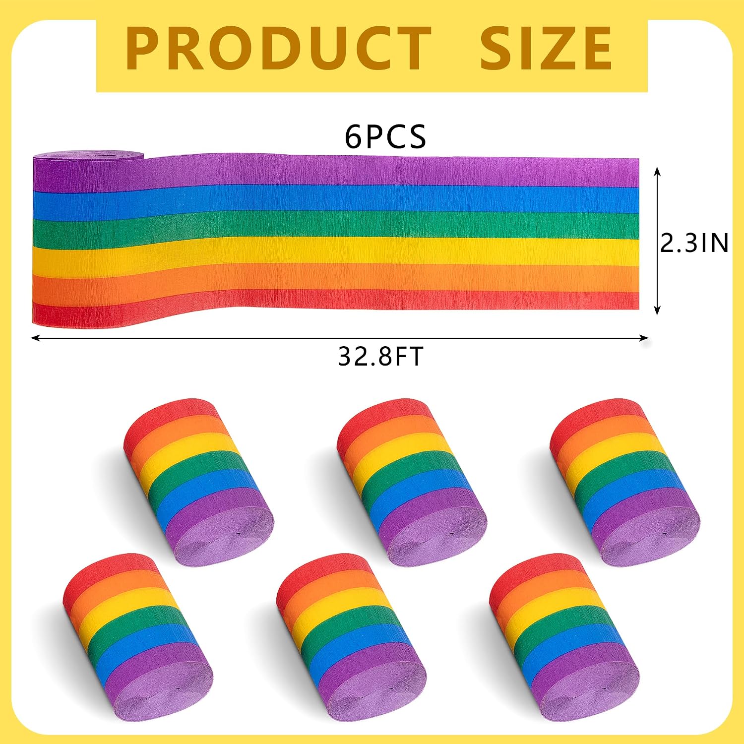 Tlswshsy 6 Rolls Rainbow Crepe Paper Streamers, 197 ft Colorful Crepe Rolls, Rainbow Streamer Paper Decoration for Pride Day Gay LGBT Birthday Wedding Ceremony Baby Shower Festivals Party DIY Crafts
