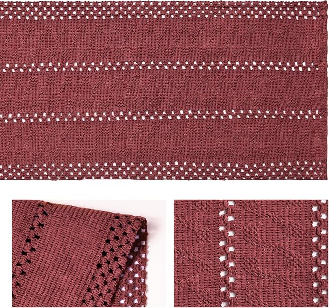 Artoid Mode Red Farmhouse Woven Rustic Hollow Table Runner, Seasonal Holiday Kitchen Dining Table Decoration for Home Party Decor 12x36 Inch