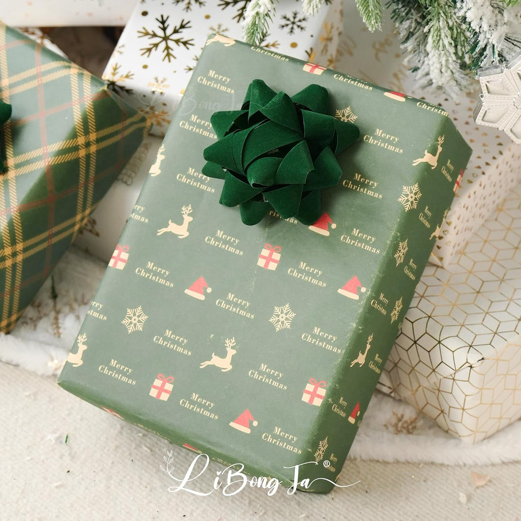 4.5 Inch Green Velvet Ribbon Gift Bow Decorative Bows, Premade Christmas Bows for Gift Wrapping Self Adhesive, Wrapping Bows for Presents, Party Favor, Holiday, Wedding, Birthday-12 Counts