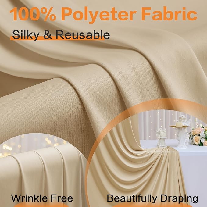 60×12 ft Wrinkle Free Beige Backdrop Curtain for Wedding Parties, 12 Panels 5×12ft Long Silky Polyester Photo Backdrop Drapes for Birthday Baby Shower Photography Stage Evnets Background Cloth