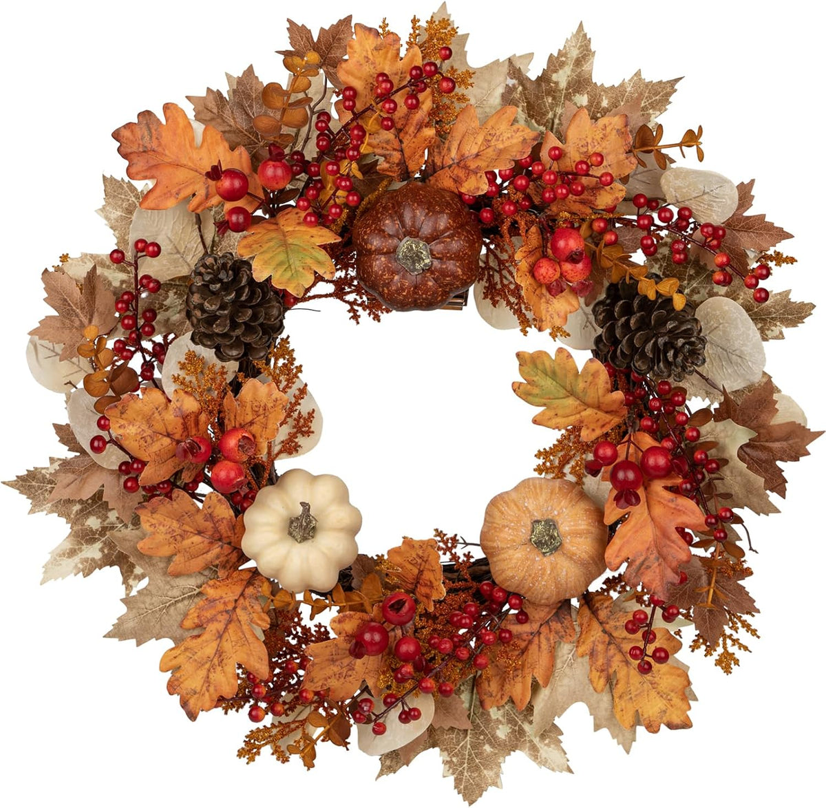 22" artificial fall wreath for front door autumn, main product view