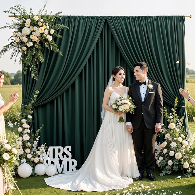 20ftx10ft Wrinkle Free Hunter Green Backdrop Curtains for Party Background, 4 Panels Silky Fabric Green Photo Backdrop Drapes Back Drop Cloth for Wedding Birthday Photography Baby Shower Decor
