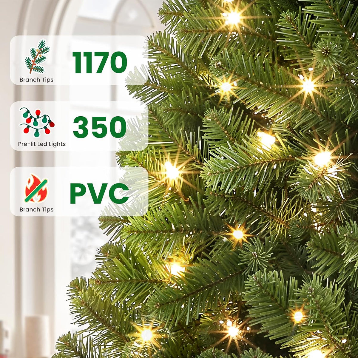 shareconn 7.5ft prelit artificial classic spruce christmas tree, close-up detail