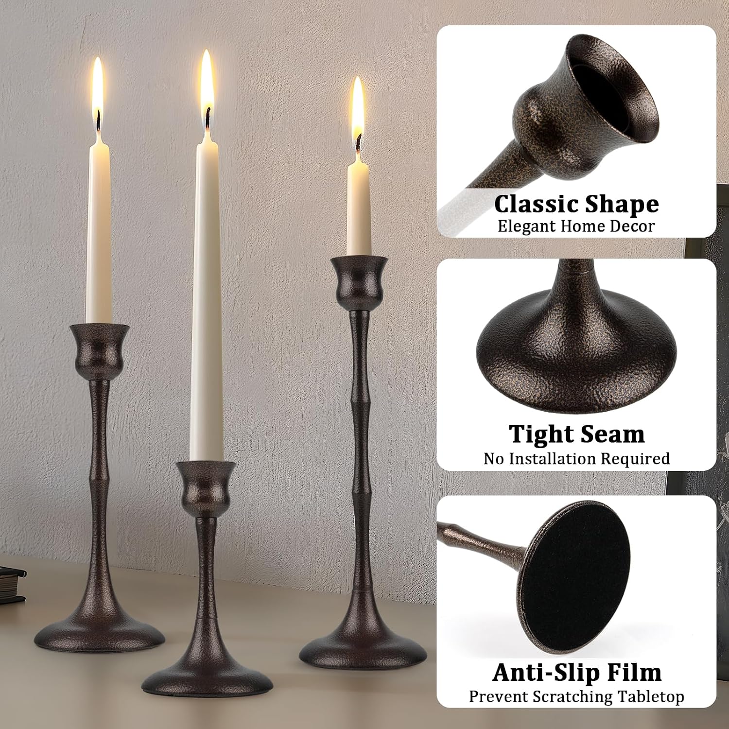 Vintage Metal Candlestick Holders, Set of 6 Bronze Candle Holders for Candlesticks Antique Taper Candle Stand Candle Sticks Holder for Housewarming Wedding Mantelpiece Table Centerpiece Decor