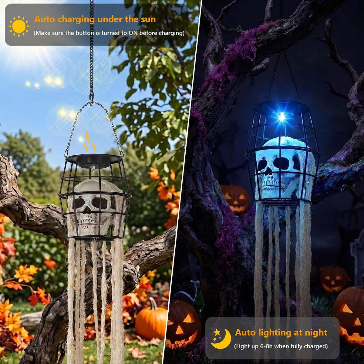2PCS Solar Skeleton Halloween Lights, LED Color Changing Halloween Decoration...