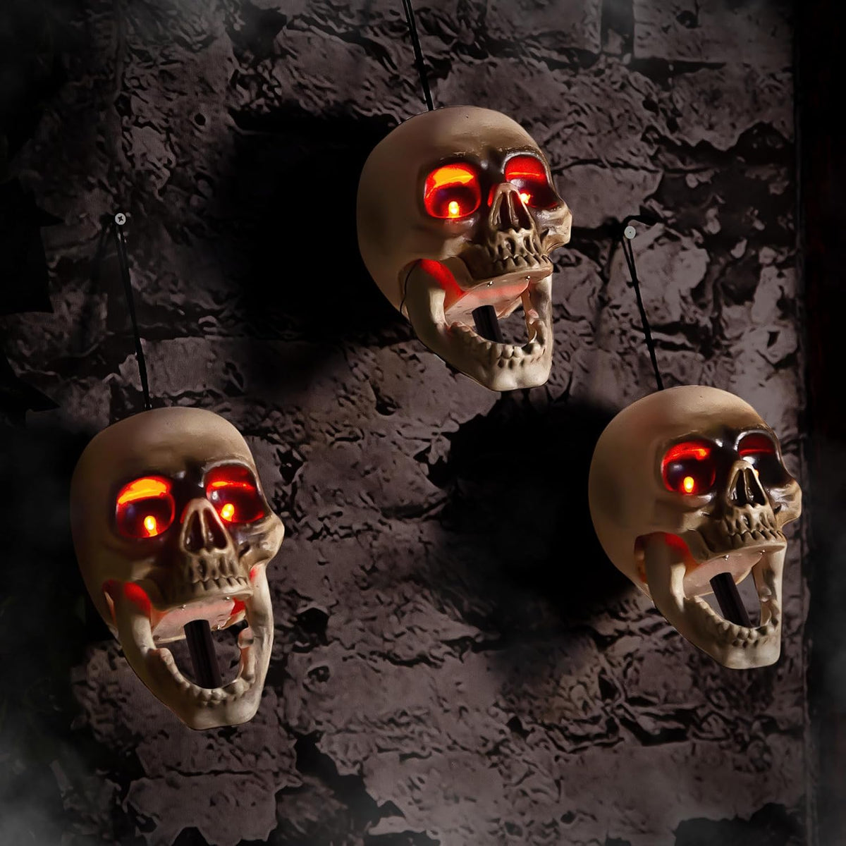 Halloween Animatronics Floating Scary Skull, Hanging Animated Decorations, Pa...
