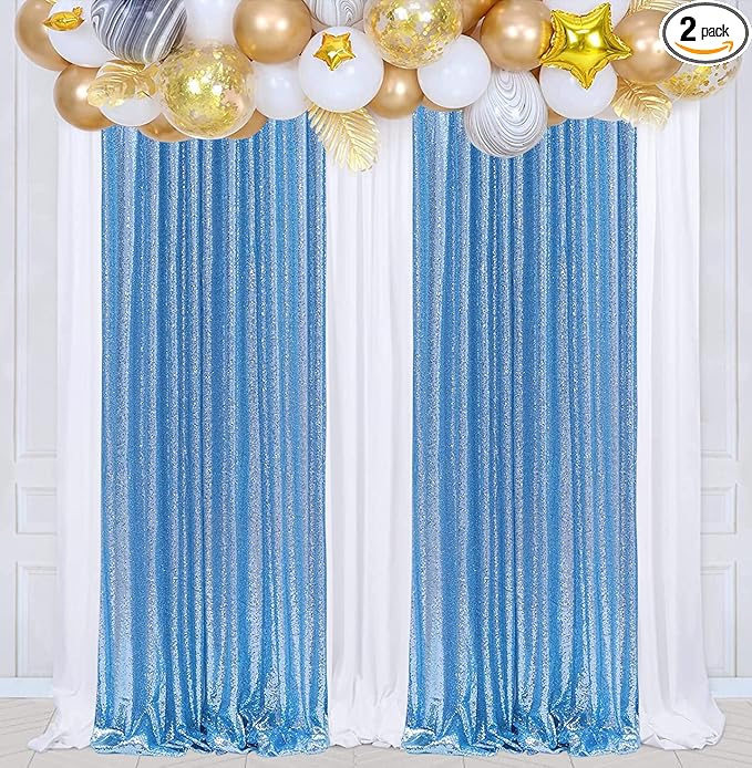 Poise3EHome Baby Blue Sequin Backdrop Curtain,2pcs 2FTx8FT Glitter Panels for Birthday Party Baby Shower Wedding Christmas Thanksgiving Holiday Festival Decor