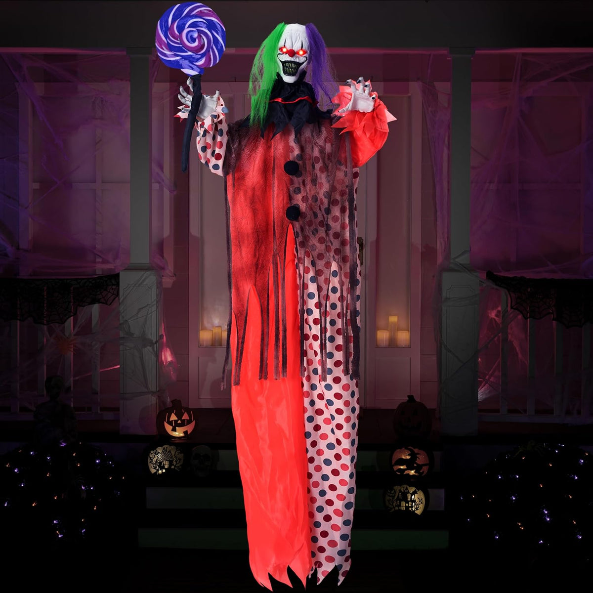 JOYIN 53" Halloween Hanging Clown Decorations Outdoor, Scary Animated De...