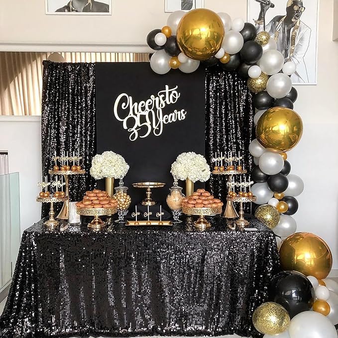 Black Backdrop for Graduation Decorations: 2ftx8ft Black Sequin Halloween Backdrop Curtains Panels Wedding Ceremony Party Home Decorations 3 Packs