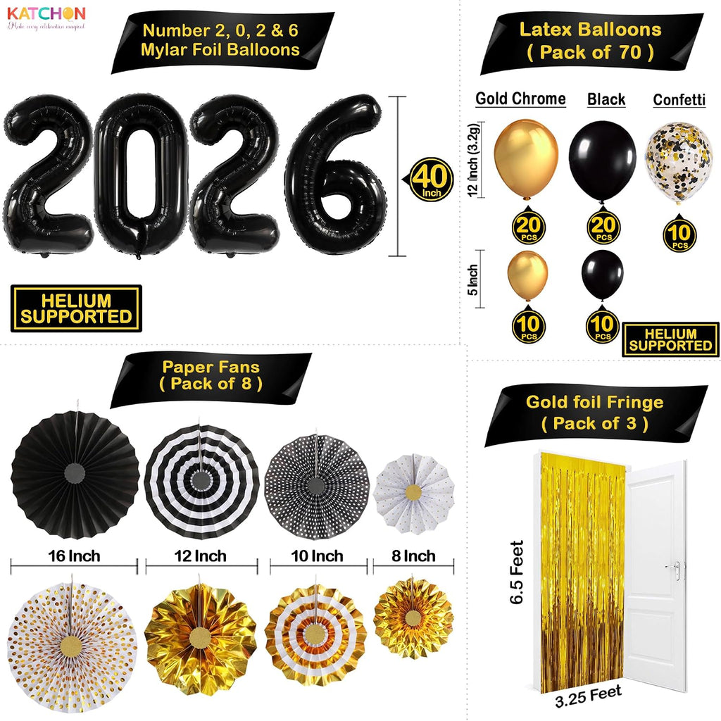 katchon happy new years decorations 2026 black and, close-up detail