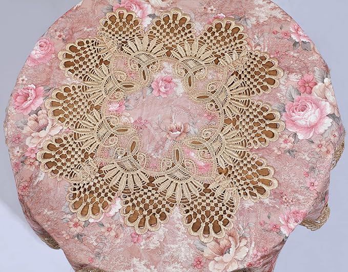 vctops Damask Lace Patchwork Tablecloth Luxury Square Small Table Cover Elegant Floral Embroidered Lace Table Cloth for Party Kitchen Dinning Picnic Decoration (Type D,32"x32")