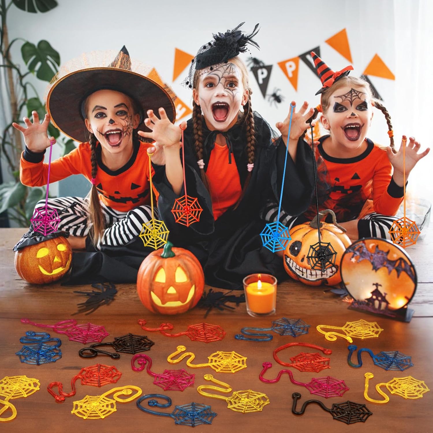 30 Pcs Sticky Spider Web Sticky Hands for Kids Bulk Halloween Party Favors Decorations,Spider Webs for Classroom Prizes,Back to School Goodie Bags Stuffers Pinata Stuffers for Boys Girl