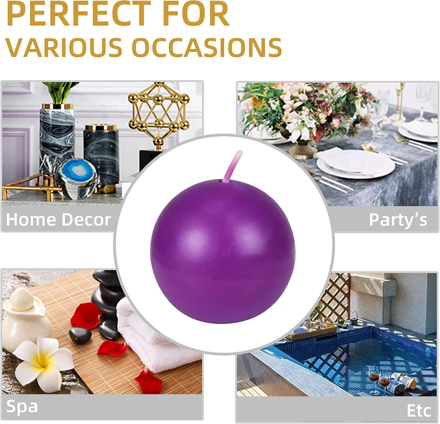 Zest Candle 6-Piece Ball Candles, 3-Inch, Purple
