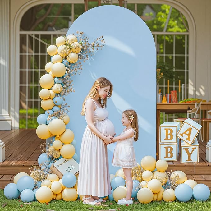 6FT Blue Arch Backdrop Cover - Polyester Fitted Wedding Arch Stand Covers Round Top Chiara Arch Backdrop Cover for Birthday Party Banquet Photo Background Decoration