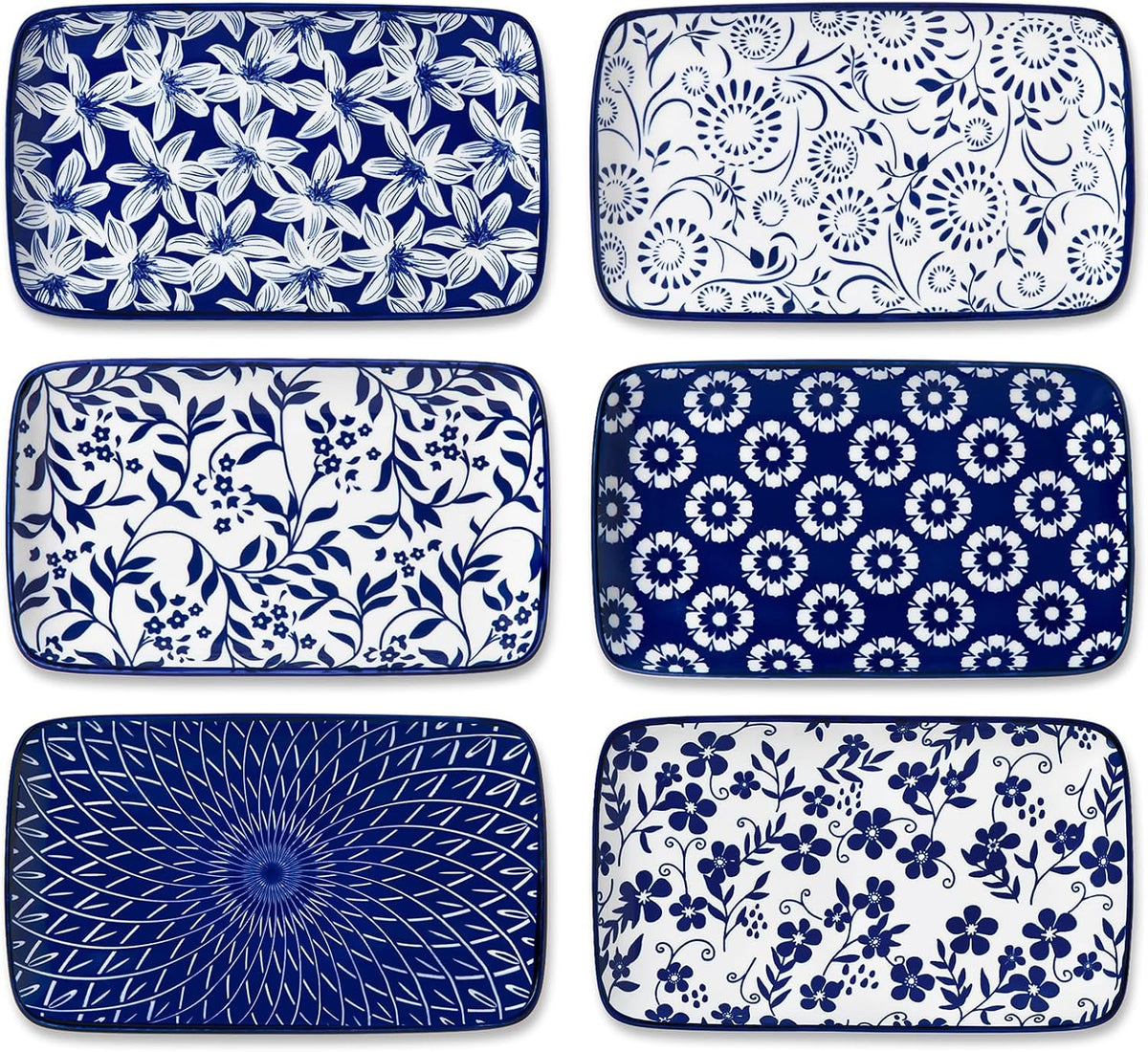 vancasso Selene Rectangular Salad Plates 8.5"x5.1"Inch, Set of 6