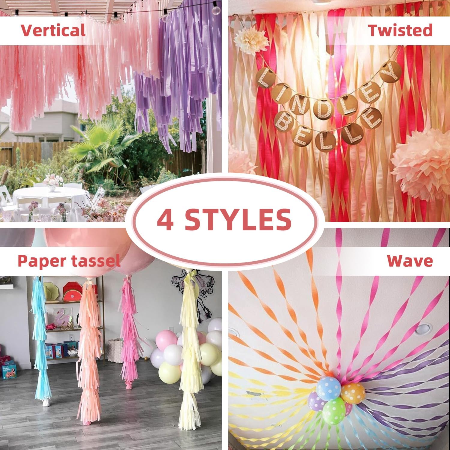 PIGETALE Crepe Paper Streamers, 8 Rolls 656ft Party Streamers, Pack of 8 Pastel Colors Crepe Paper for Kids Girls Birthday Party Supplies Wedding Bridal Baby Shower Decorations (1.8Inch x 82Ft/Roll)