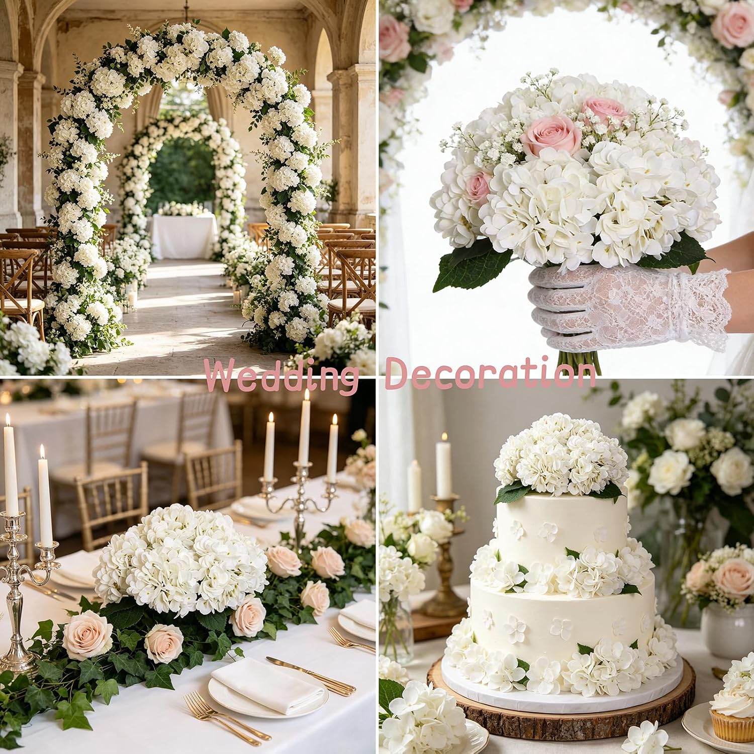 Kimura's Cabin 6pcs White Hydrangea Artificial Flowers Silk Fake Hydrangeas Faux Hydrangea Flowers with Stems for Wedding Bouquets Arrangement Home Table Centerpieces Baby Shower Party Decoration