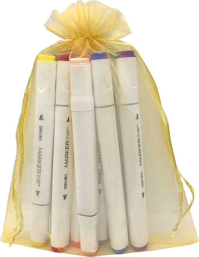 100pcs Gold Organza Gift Bags 6x9 Inch Mesh Drawstring Pouch Jewelry Bags for Wedding, Party, Birthday, Baby Shower