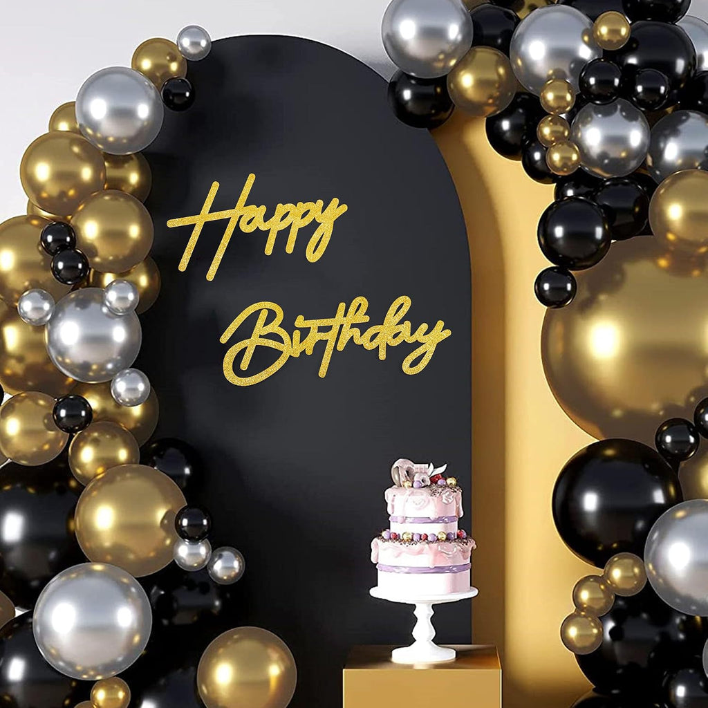 CANREVEL Happy Birthday Sign for Backdrop, Glitter Felt Gold Happy Birthday Banner, Golden Birthday Party Decorations for Girl Boy Women Men, Wall Decor Balloon Arch Photo Prop