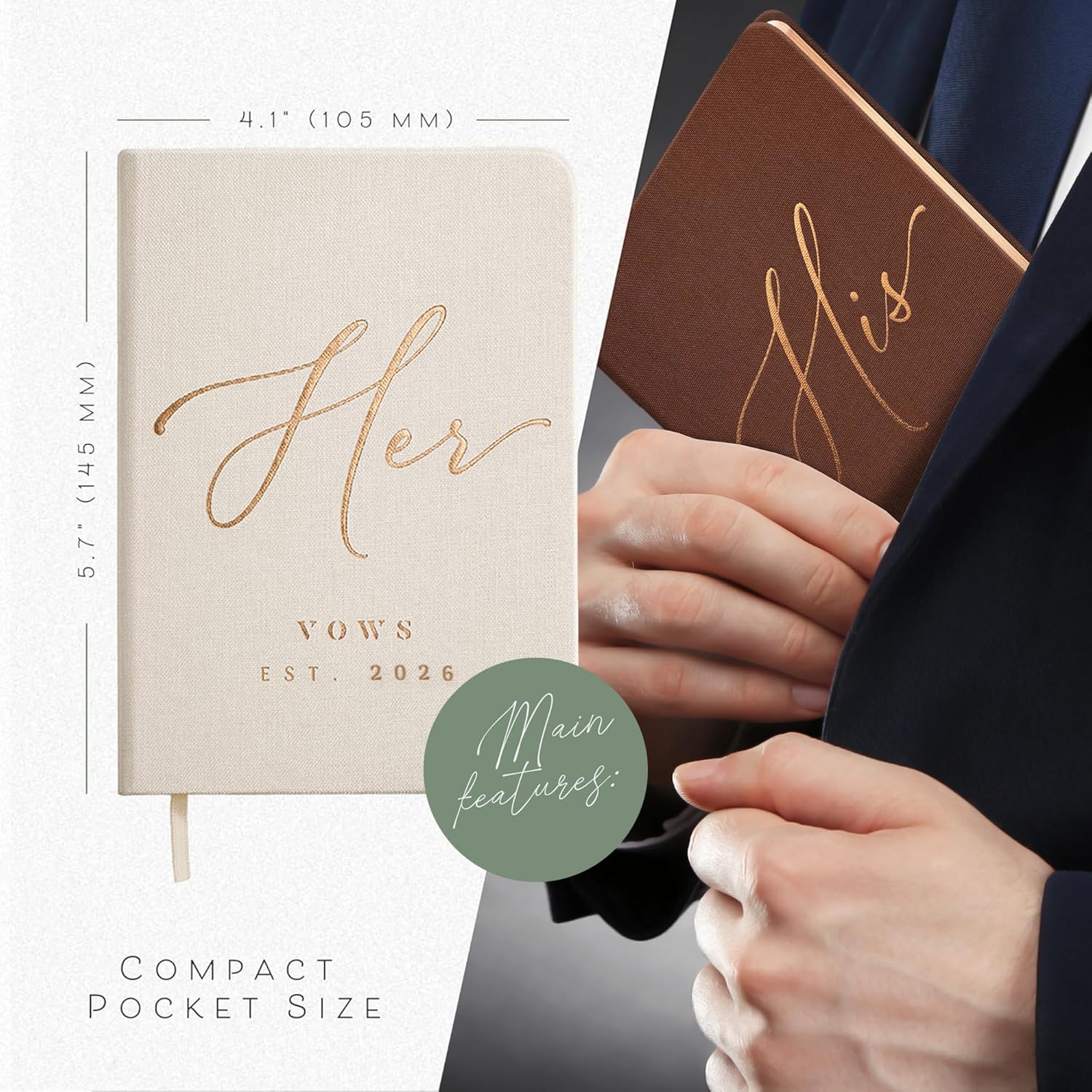 Custom 2026 Vow Books His & Hers - Ivory & Terracotta Linen Wedding Vow Books Ideal as Accessories for Brides & Grooms, His & Hers Gifts - Wedding Registry Must Haves 2026 & Elopement Essentials
