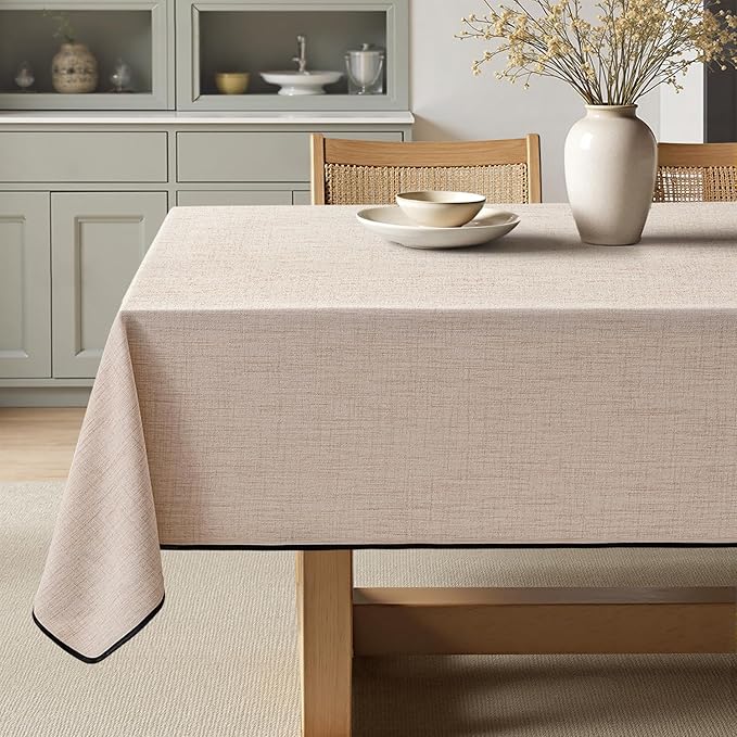 MIULEE Natural-Black Linen Tablecloth 60x84 Inch Rectangle Table Cloth Waterproof,Stain Resistant & Wrinkle Resistant for Dining Party Wedding
