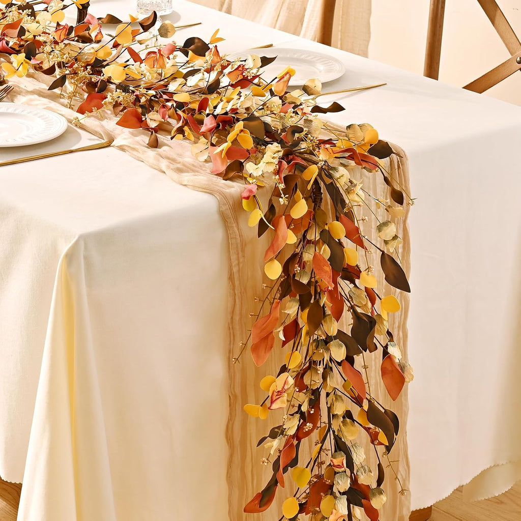 waipfaru fall decor, 6ft fall garland with lights shown in use