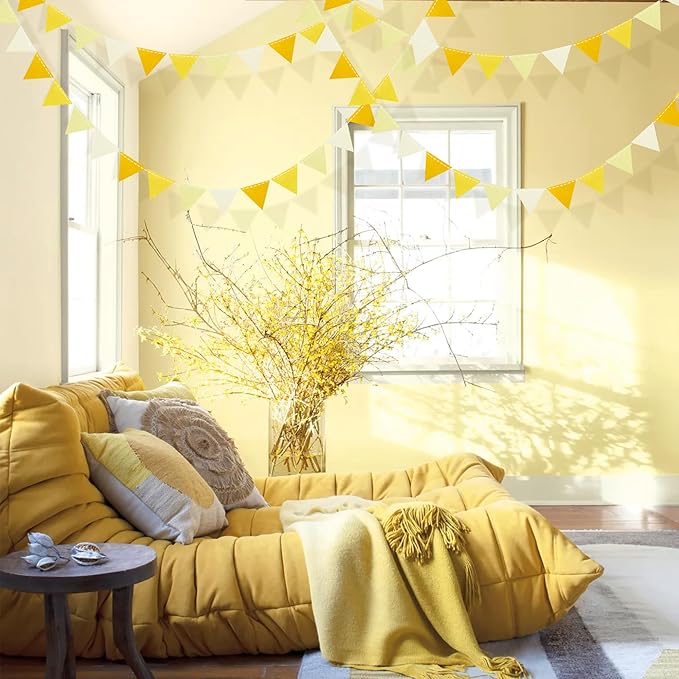Yellow Party Decorations Ombre Yellow Felt Hanging Triangle Mini Bunting Pennant Banner Flag for Birthday Wedding Baby Shower Bridal Shower Engagement Lemon Bee Sunflower Party Classroom Nursery Decor