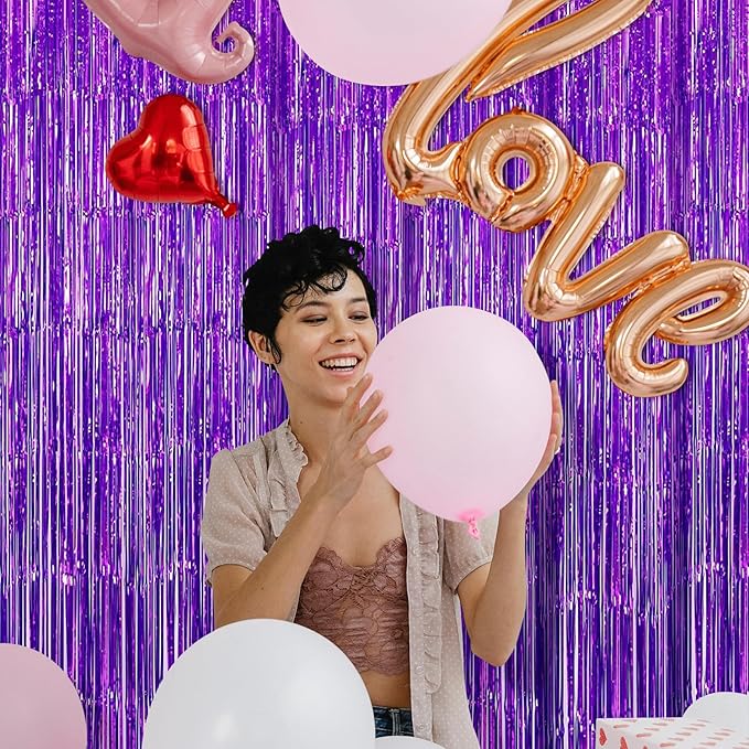 10 Pack Purple Backdrop Curtain 3.2ft x 8.2ft Metallic Tinsel Foil Fringe Curtains Photo Booth Background for Birthday Party Decoration Baby Shower Engagement Wedding Christmas Decoration (Purple)